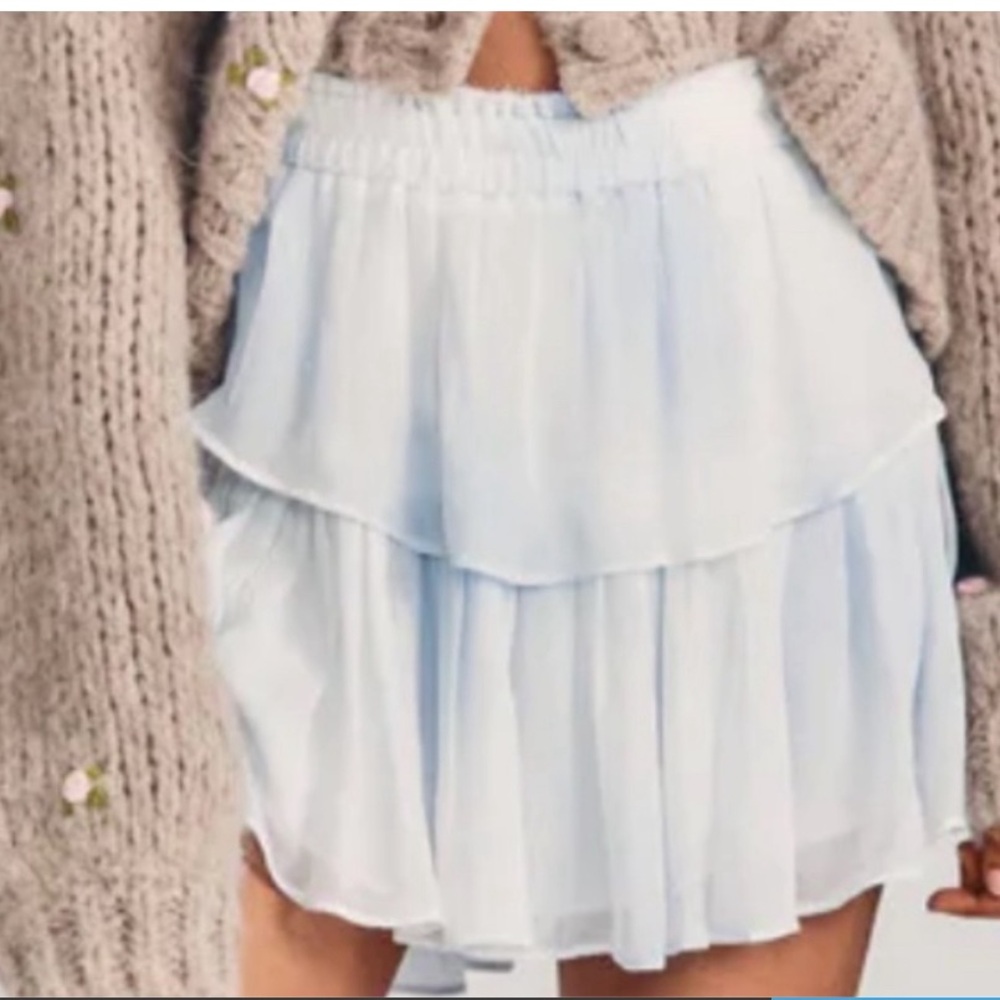 Loveshackfancy ruffle mini skirt bedroom blue hand dye S
